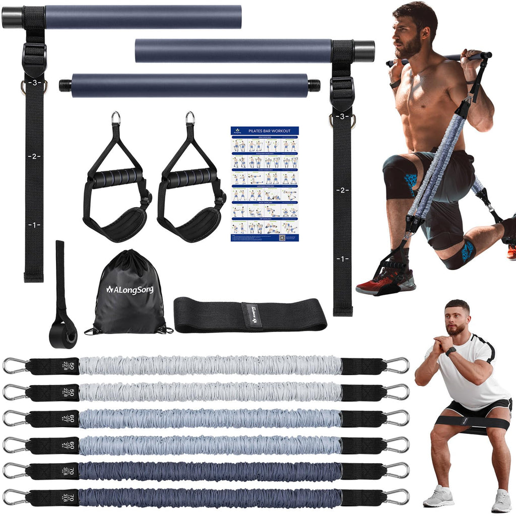 ALongSong Resistance Bands Set with Pilates Bar | 50-360Lbs Latex