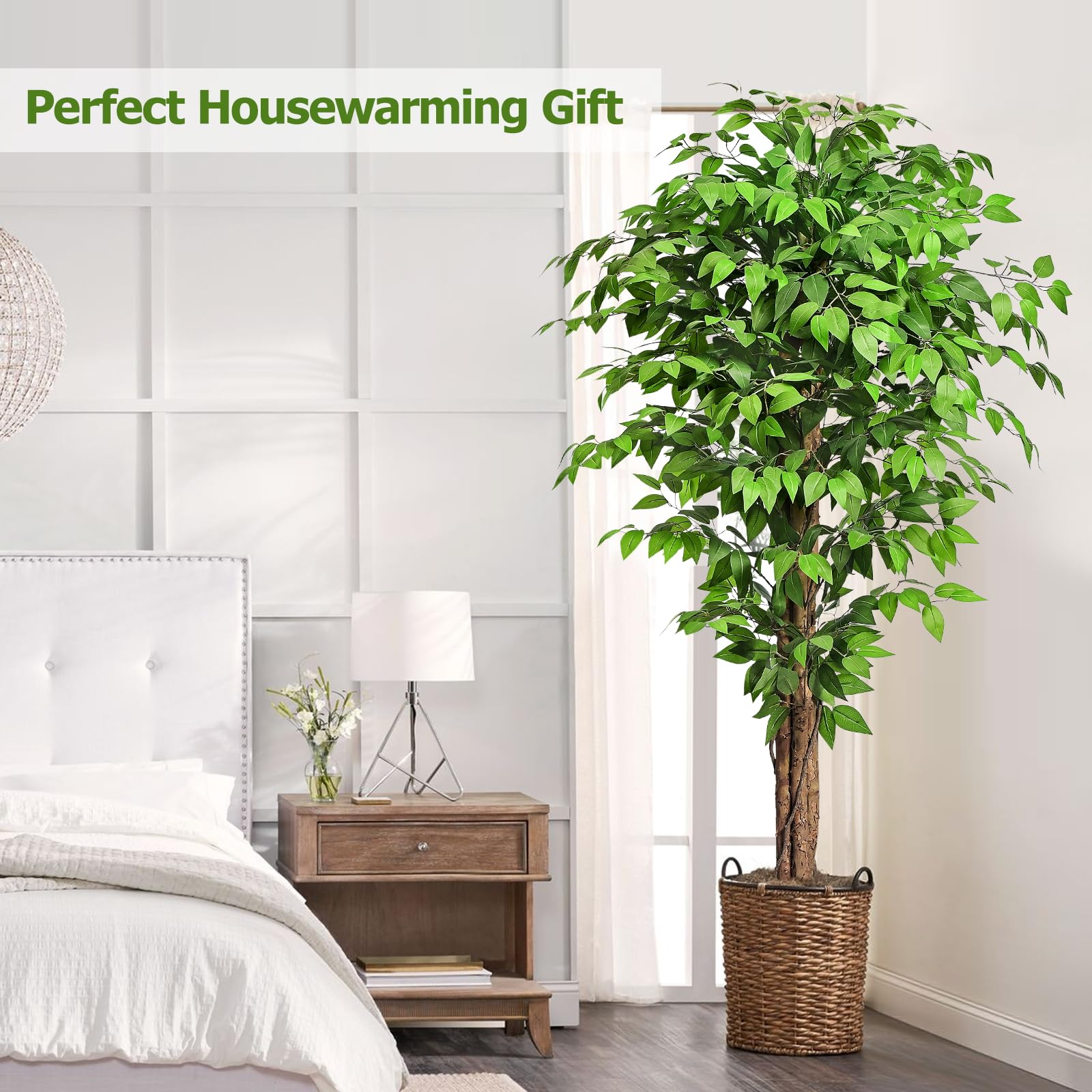 Keeplush 6ft Artificial Ficus Tree | Lifelike Silk Plant with Curved Trunks