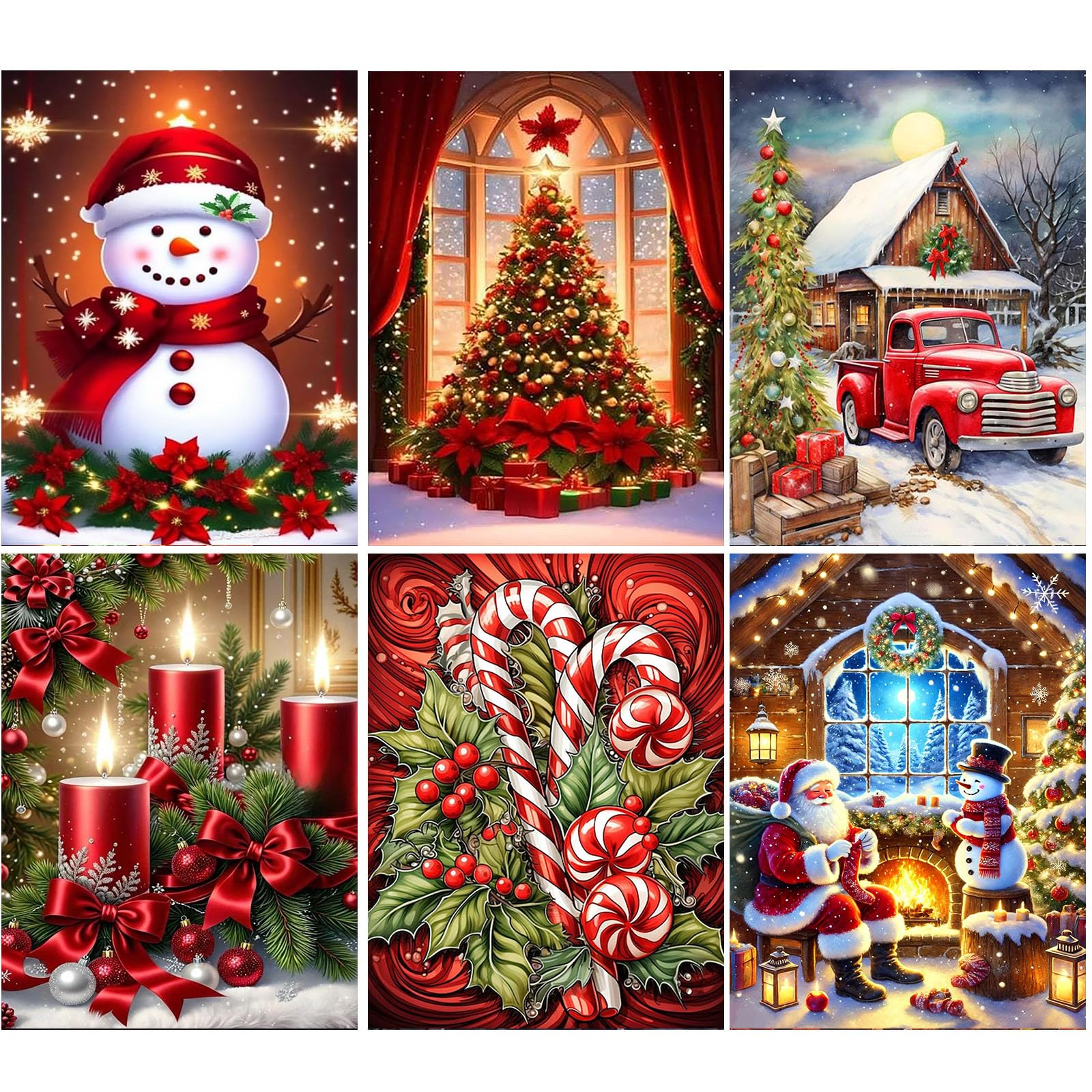 6 Pack Christmas Diamond Art Kits for Adults - 5D Gem Painting