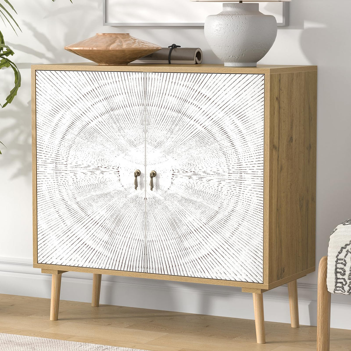 Skokliz Accent Cabinet with 2 Doors, Carved Storage Cabinet with Adjustable Shelf, Decorative Sideboard Buffet Cabinet with Solid Wood Feet - image 4