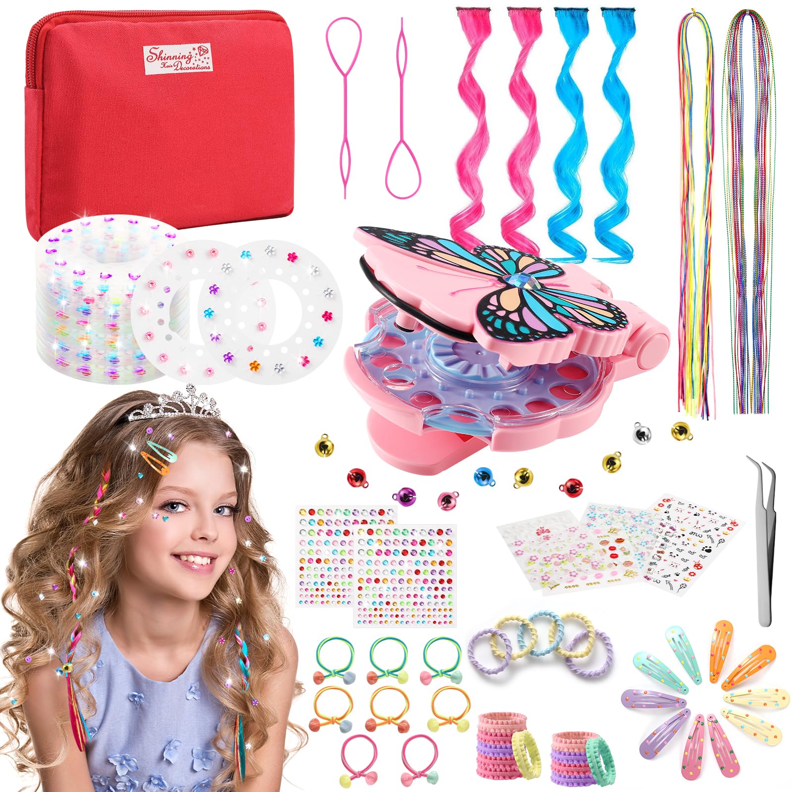 SEMKOTREE Hair Gem Stamper Bedazzler Kit - 630 Rhinestones & Tinsel
