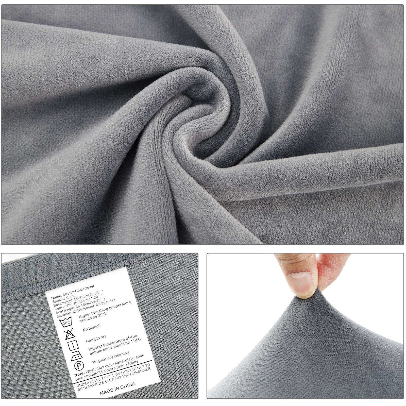 Fuloon Velvet Dining Chair Covers – Grey Stretch Slipcovers, Set of 6