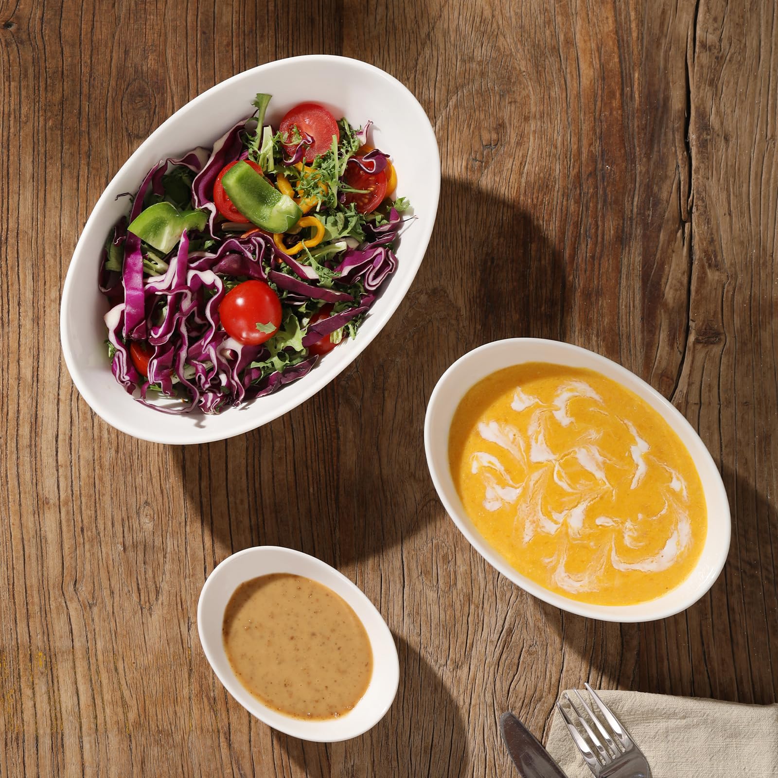 LIFVER 36oz White Porcelain Salad Bowls - Set of 4 Oval Serving Bowls