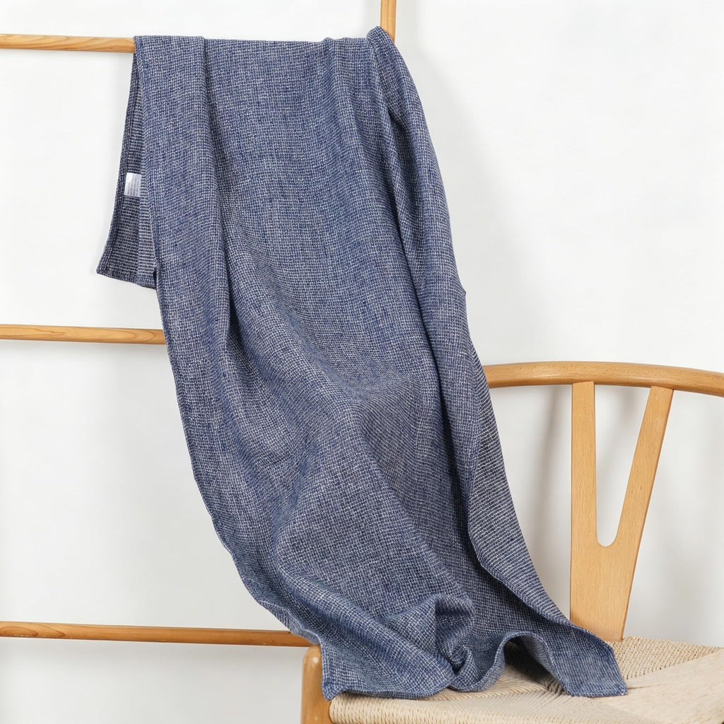 HSOFTIFY 100% Pure Linen Waffle Weave Bath Towel with Hanging Loop, Blue - image 2