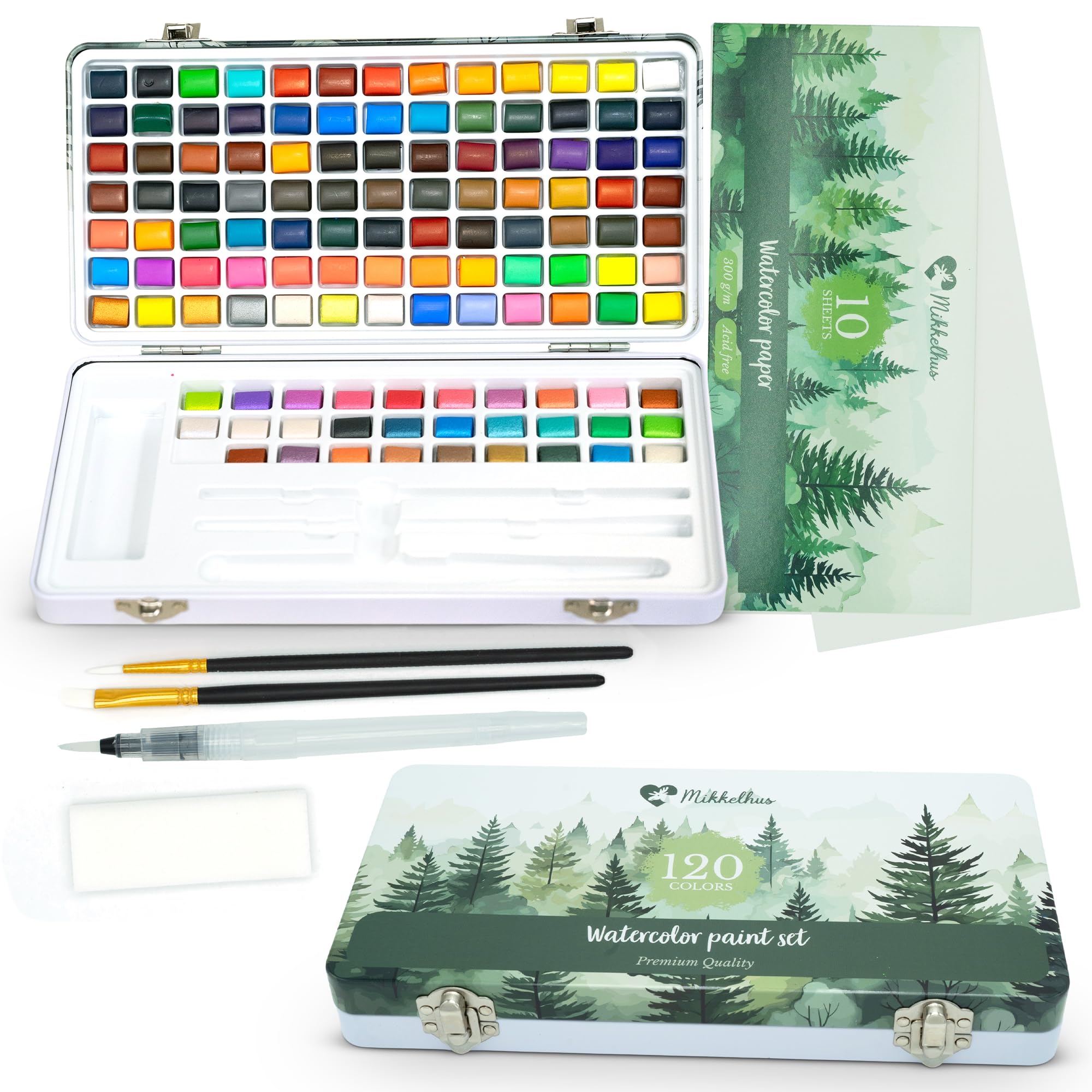 Mikkelhus Watercolor Paint Set | 120 Colors with Brushes and Paper