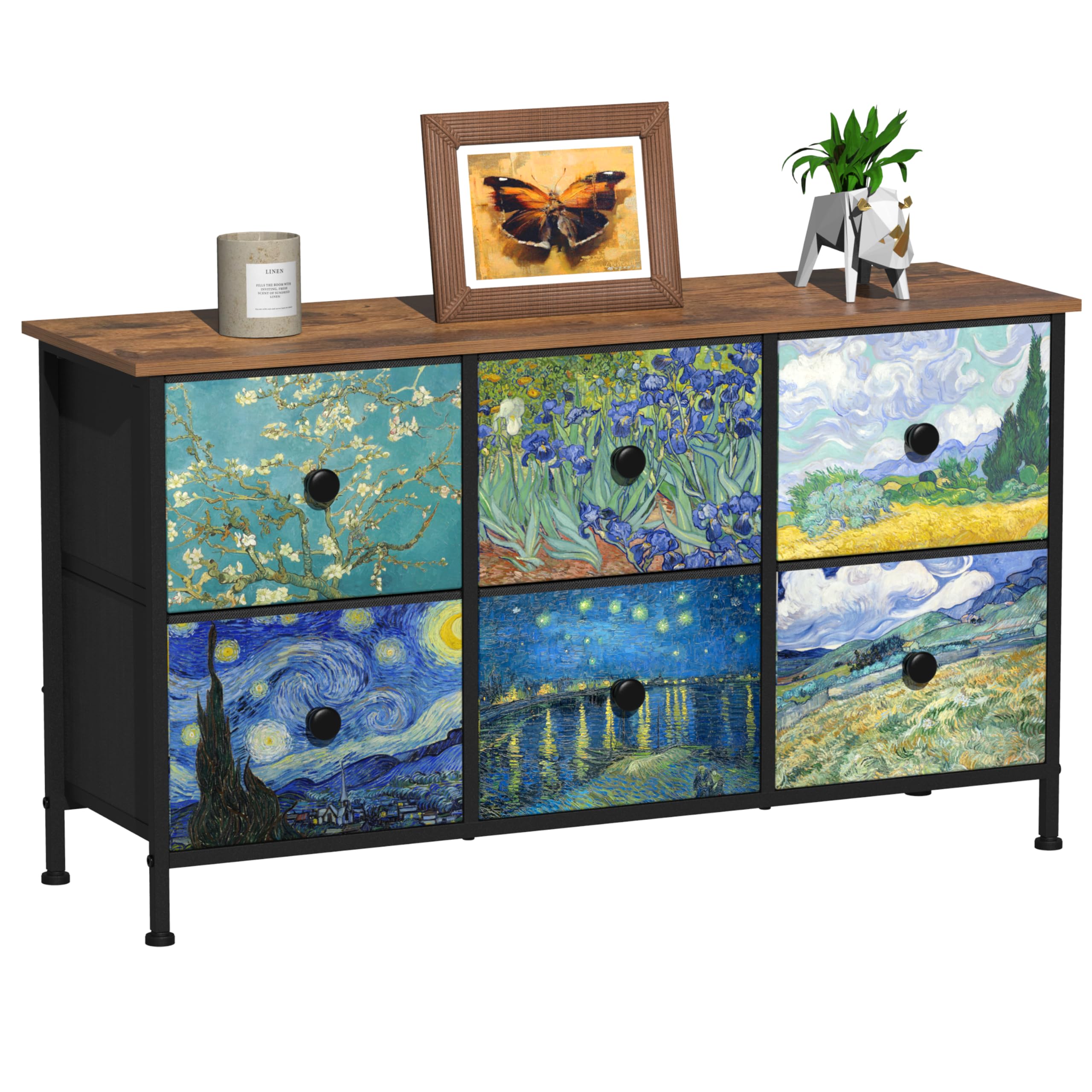 VEDECASA 6-Drawer Fabric Dresser – Van Gogh Style Storage Chest