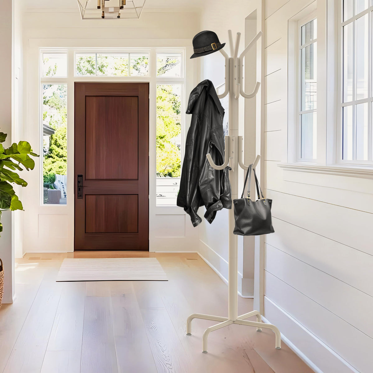 Simple Houseware Standing Coat and Hat Hanger Organizer Rack, 12 Hooks White - image 2