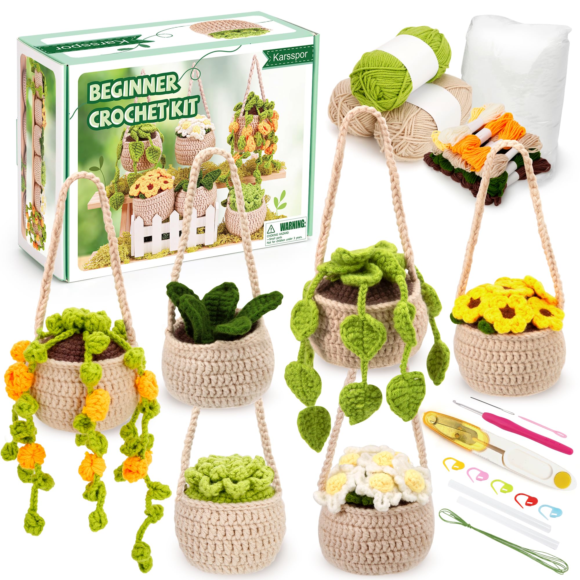 Karsspor Beginner Crochet Kit – 6 PCS Hanging Potted Plants DIY Set