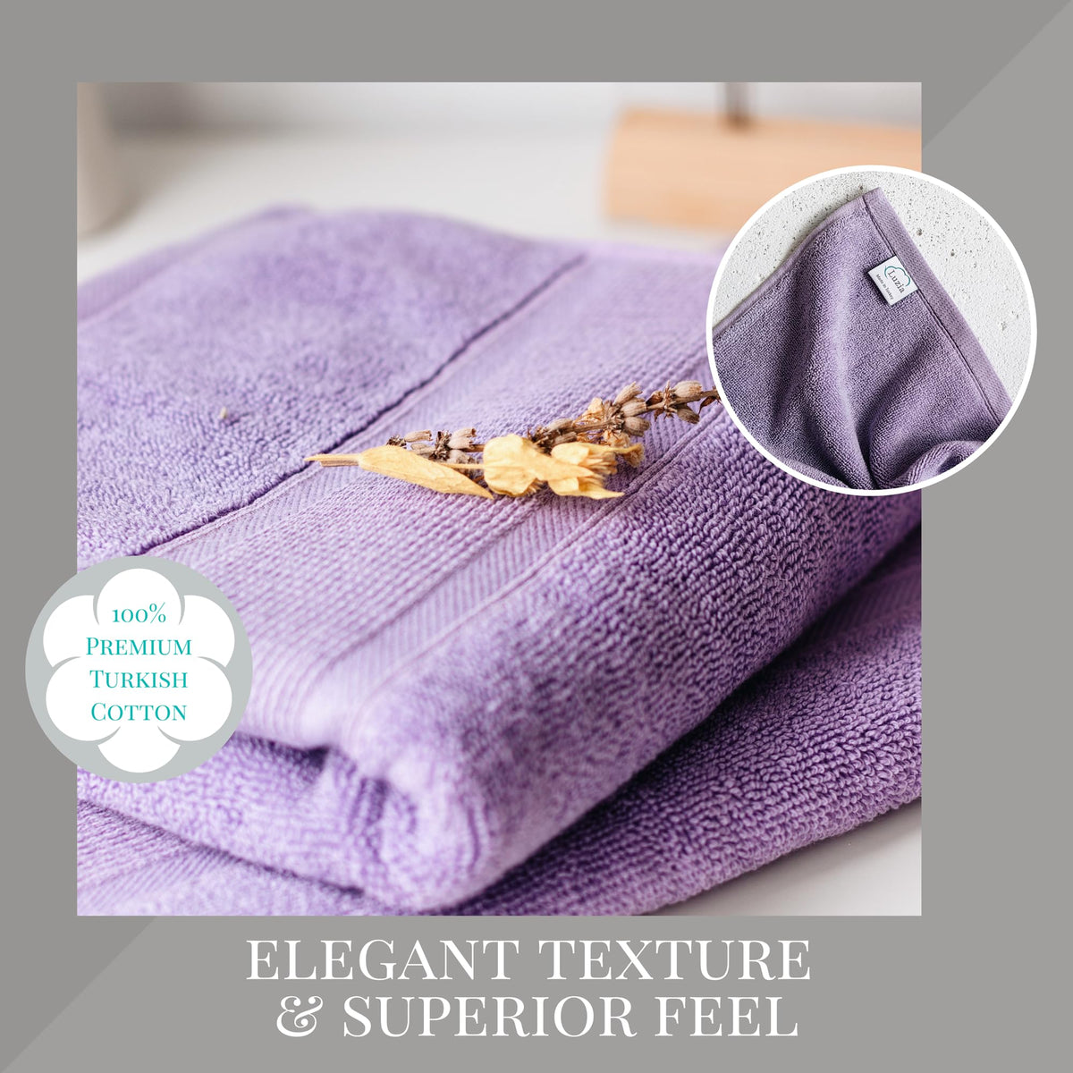 Luzia 8 Piece Towel Set - 100% Turkish Cotton, Premium Quality - 2 Bath Towels 2 Hand Towels and 4 Washcloths Lavender - image 2