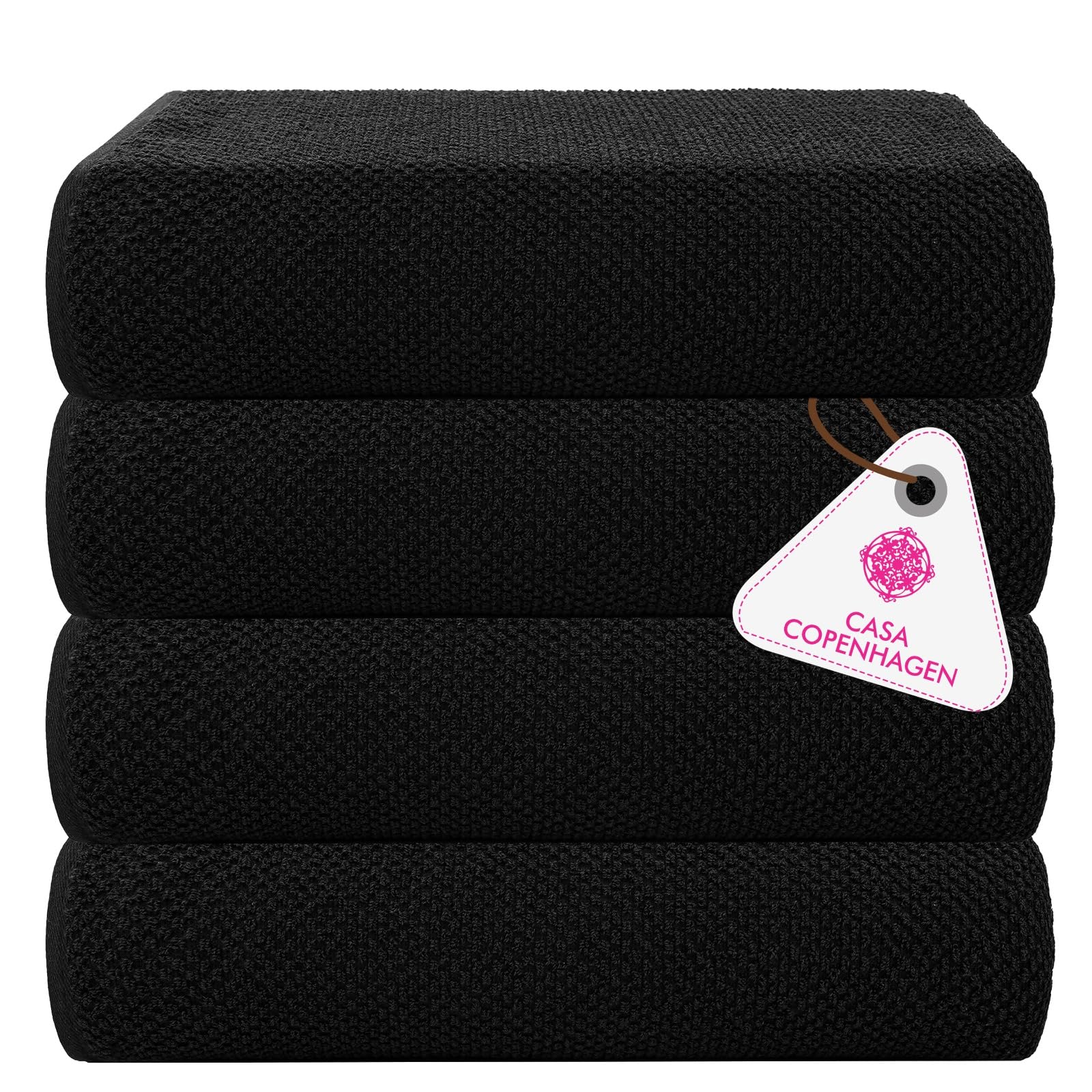 CASA COPENHAGEN 4 Piece Cotton Bath Towel Set | 550 GSM Black Popcorn