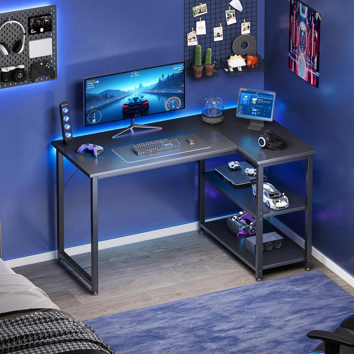 Coleshome L Shaped Gaming Desk for Small Space, 100x70 cm Black - image 2