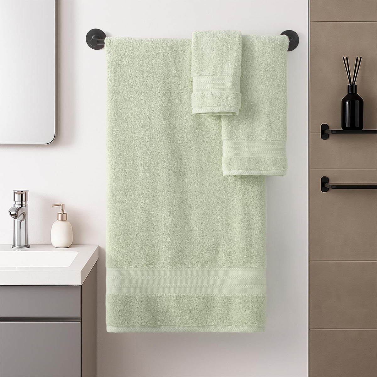 REDKISS 8 Piece Sage Green Towels Set with Hanging Loop-Quick Drying & Soft - image 4
