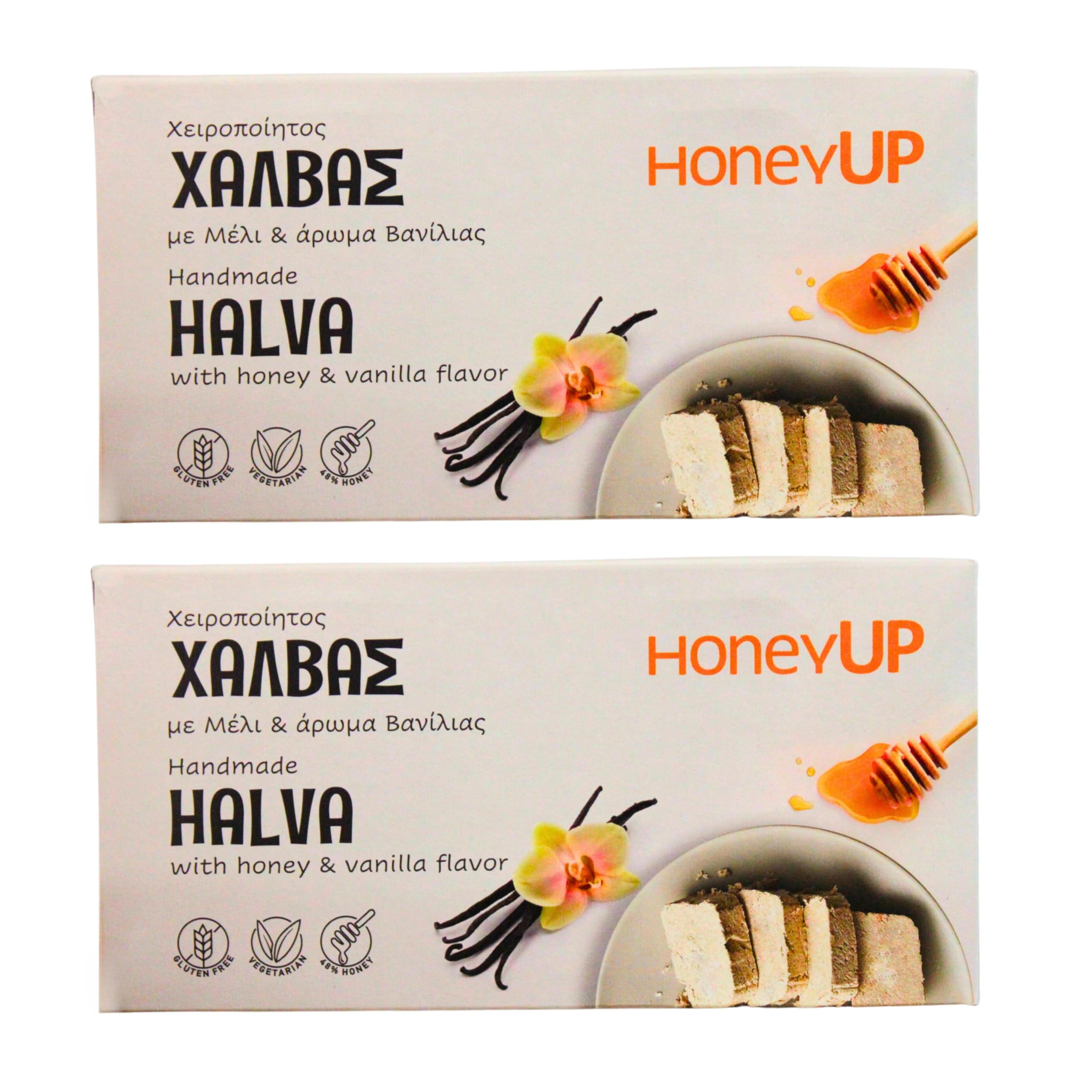 HoneyUp Greek Halva with Real Honey & Vanilla - Tahini Dessert 2 x 200g