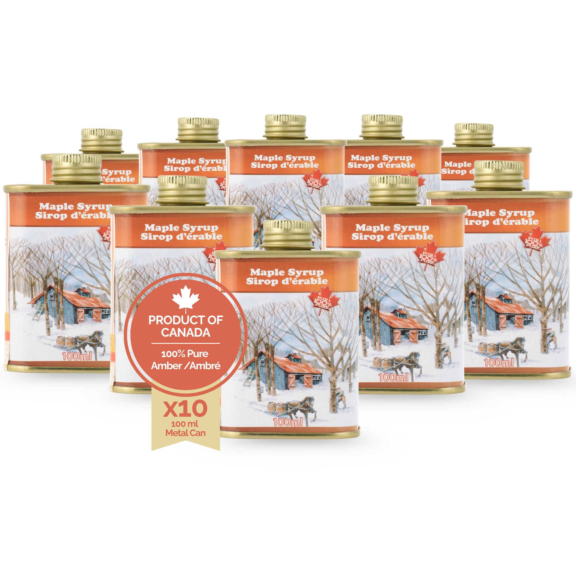 Little Quebec Sugar Shack Maple Syrup – 10 x 100ml Vintage Tins