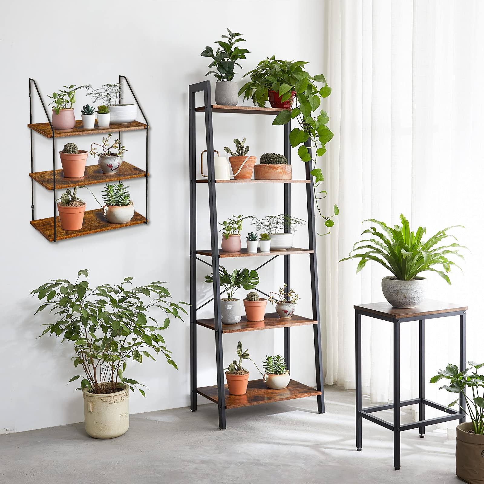 IBUYKE 3-Tier Rustic Floating Shelves | Wooden Wall Storage Unit, 60cm