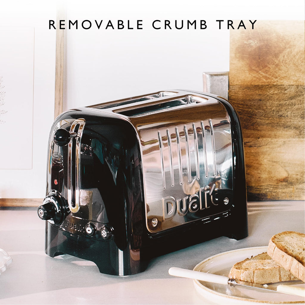 Dualit 2 Slice Lite Toaster | Polished with Black Trim | 36mm Wide Slots
