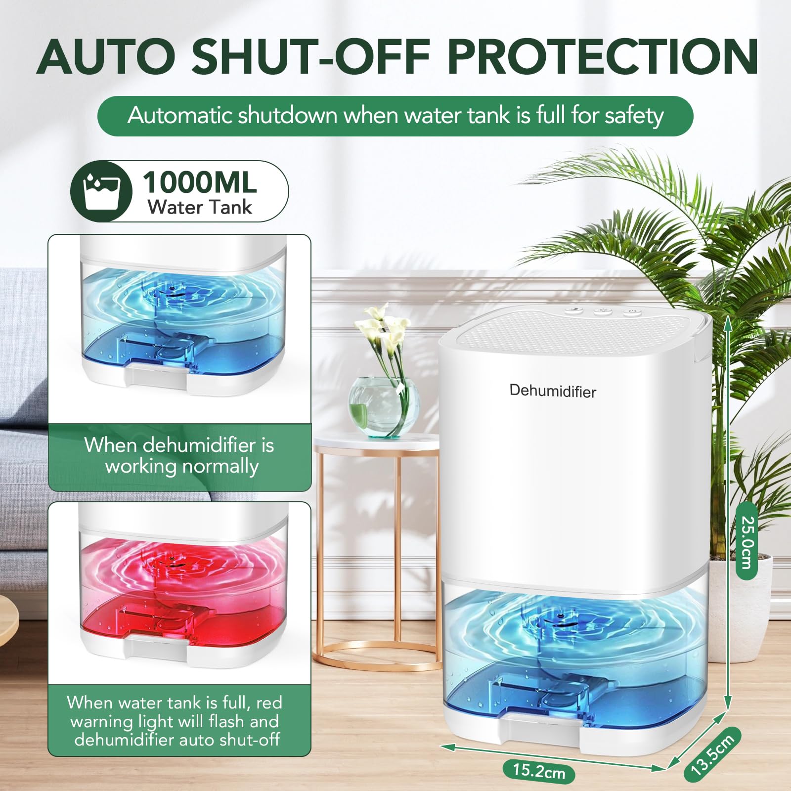 NexGlow 1000ml Portable Dehumidifier for Home – Quiet 320 sq. ft Bedroom