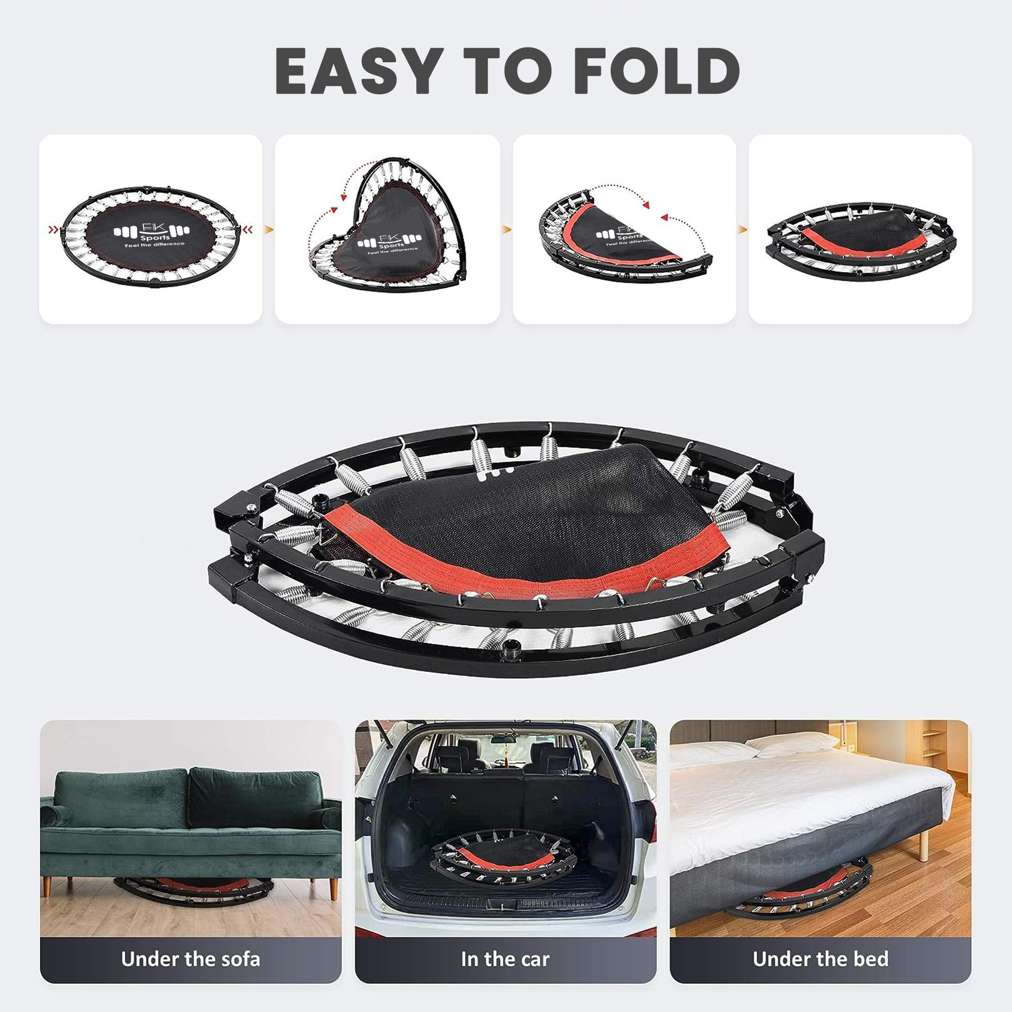FK Sports 48" Foldable Mini Fitness Trampoline with T-Bar Handle