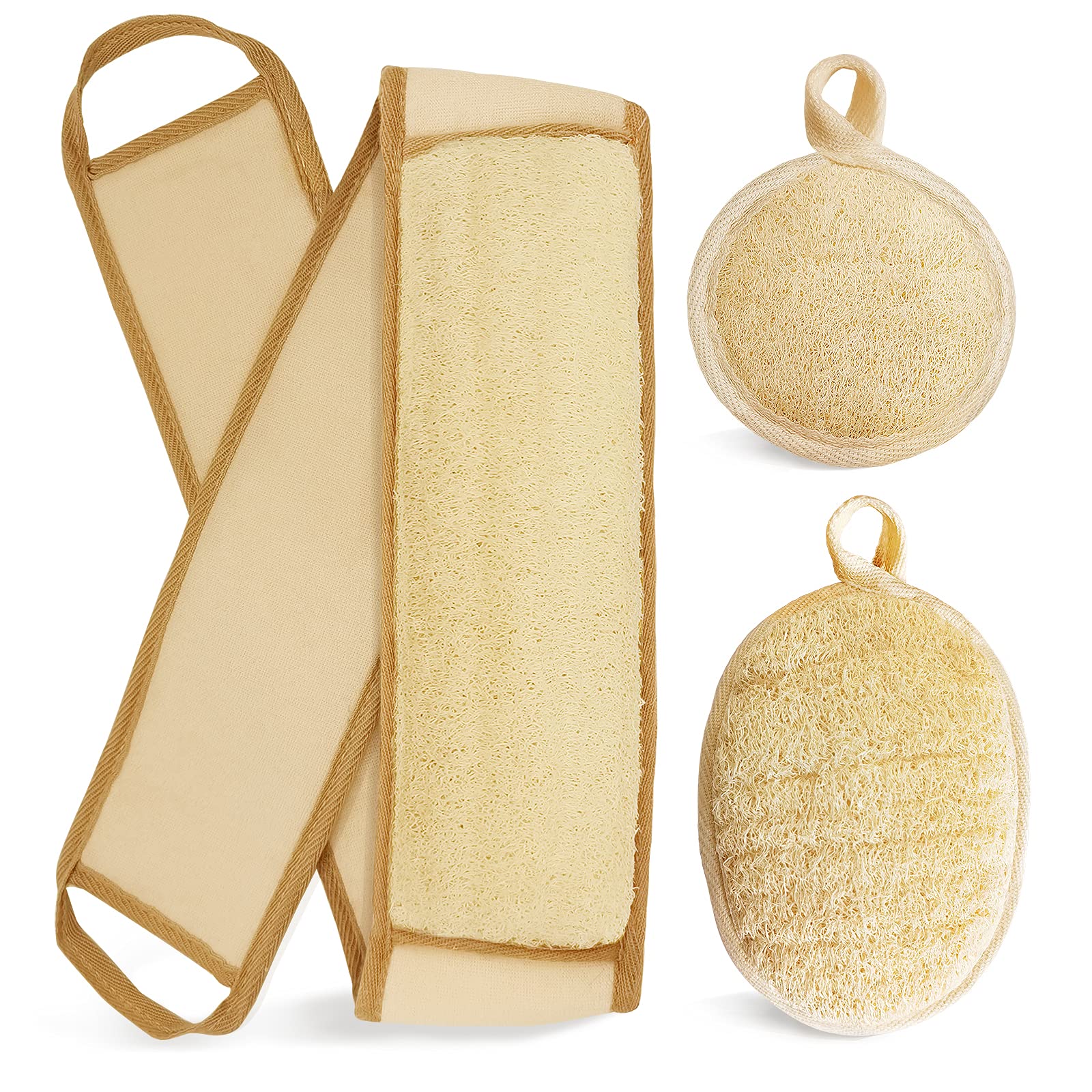 Natural Loofah Back Scrubber & Facial Pad Exfoliating Set