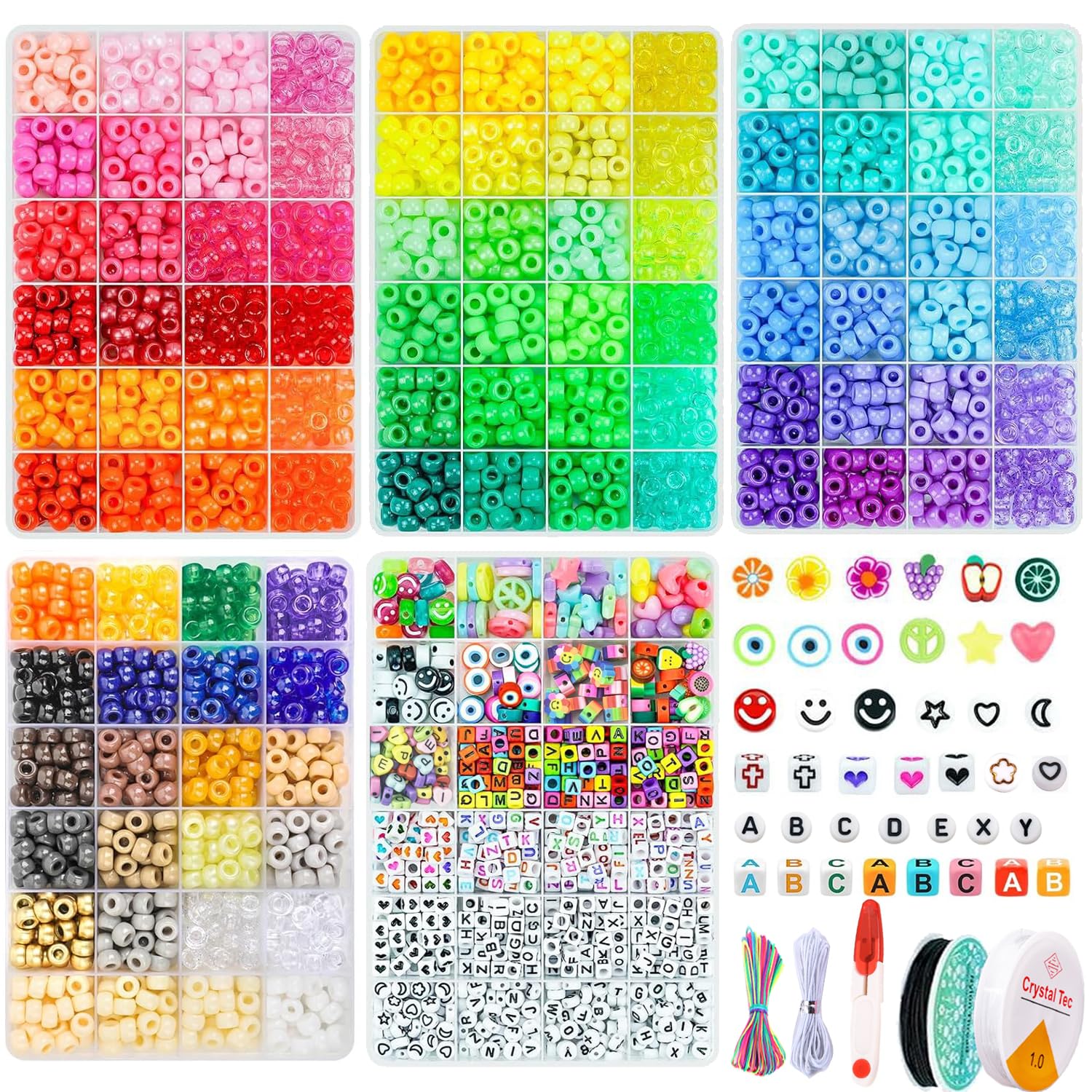 LYMOOR 96-Color Pony Beads Set | 3500pc Bracelet Making Kit with Charms
