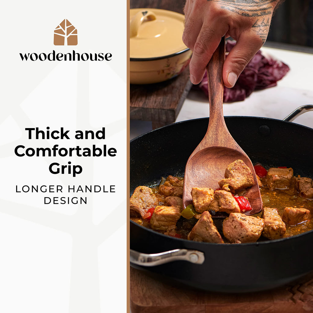 Woodenhouse Teak Wood Utensils Set - 12pc Cooking Spoons with Holder