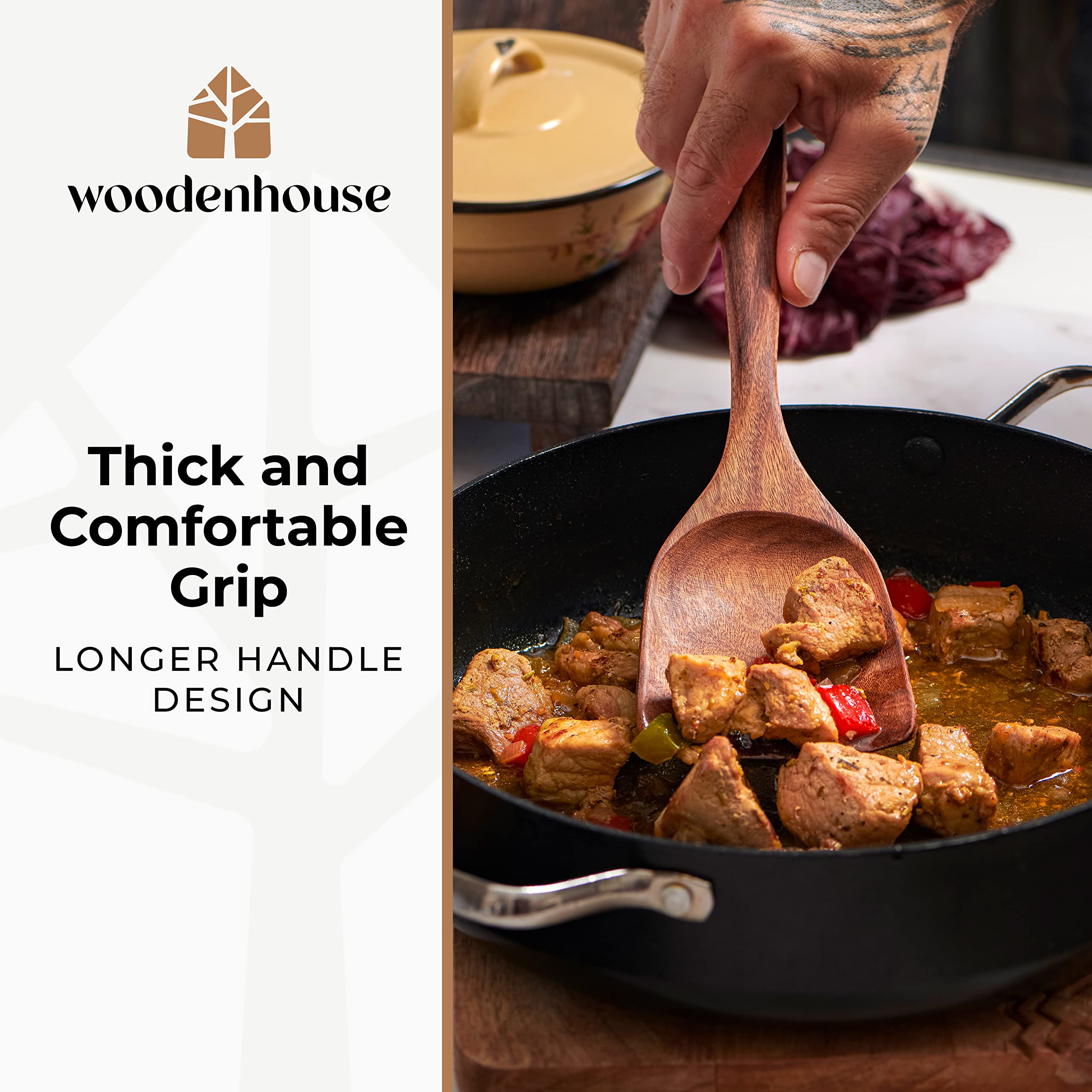 Woodenhouse Teak Wood Utensils Set - 12pc Cooking Spoons with Holder