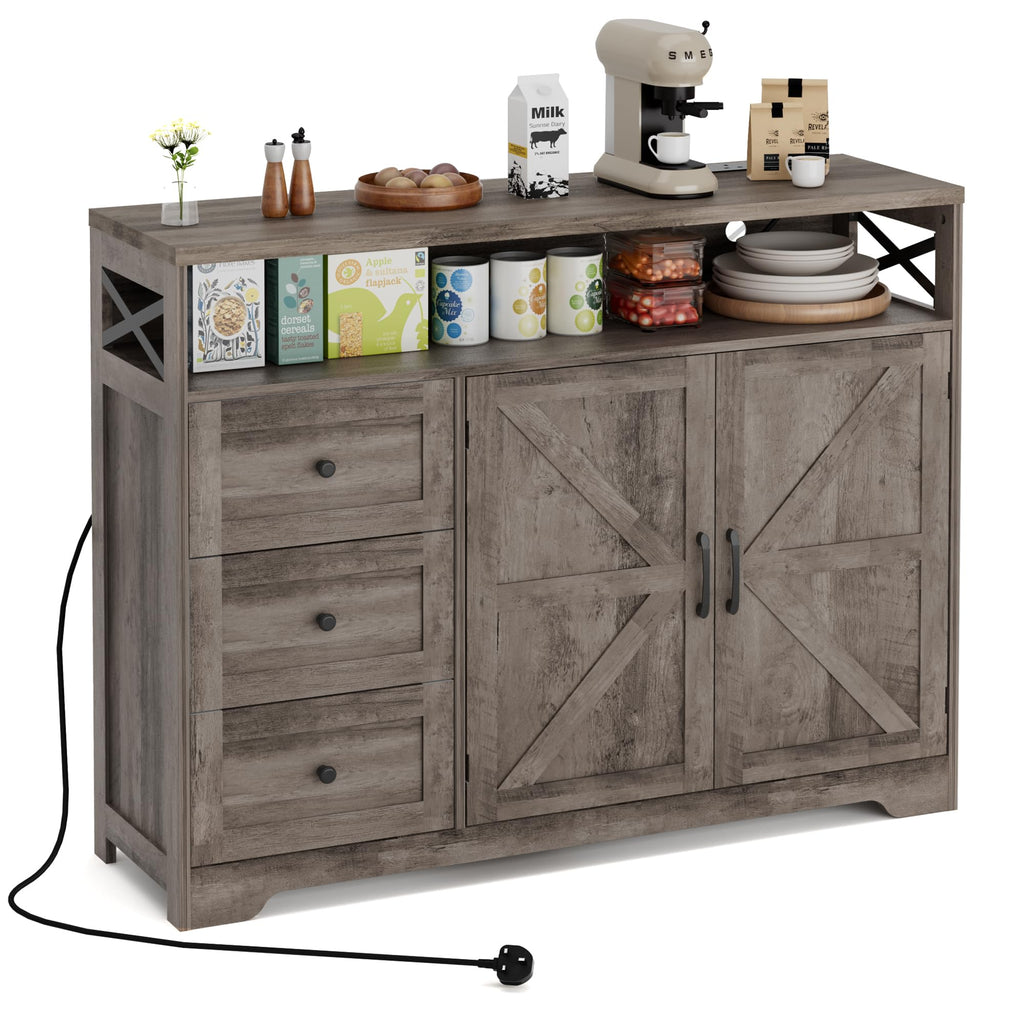 BonVache Sideboard Cabinet,Wooden Sideboard with Adjustable Shelf,3 Drawers and Open Shelf,Storage Cabinet for Living Room,Kitchen Storage Unit for - image 1