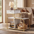 DAWNYIELD Side Table with Hidden Charging Station, Gold & White - image 1