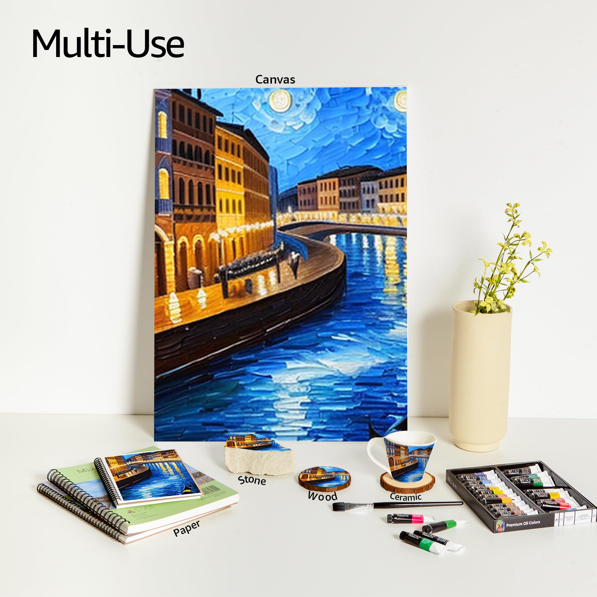 Elan Professional Oil Paint Set | 24 Non-Toxic 50ml Tubes for Canvas