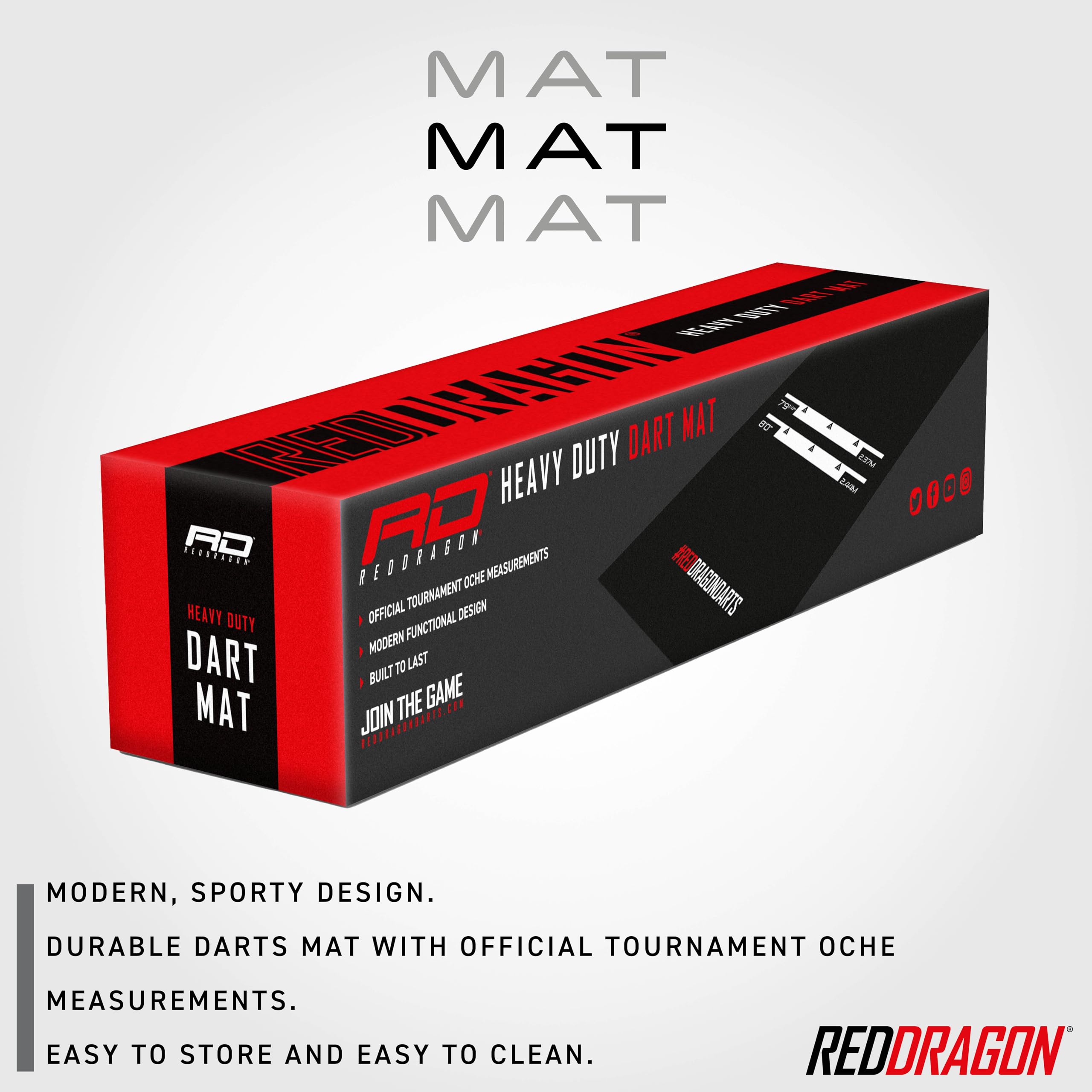 Red Dragon Heavy Duty Rubber Darts Mat with Oche Line - Tournament Size