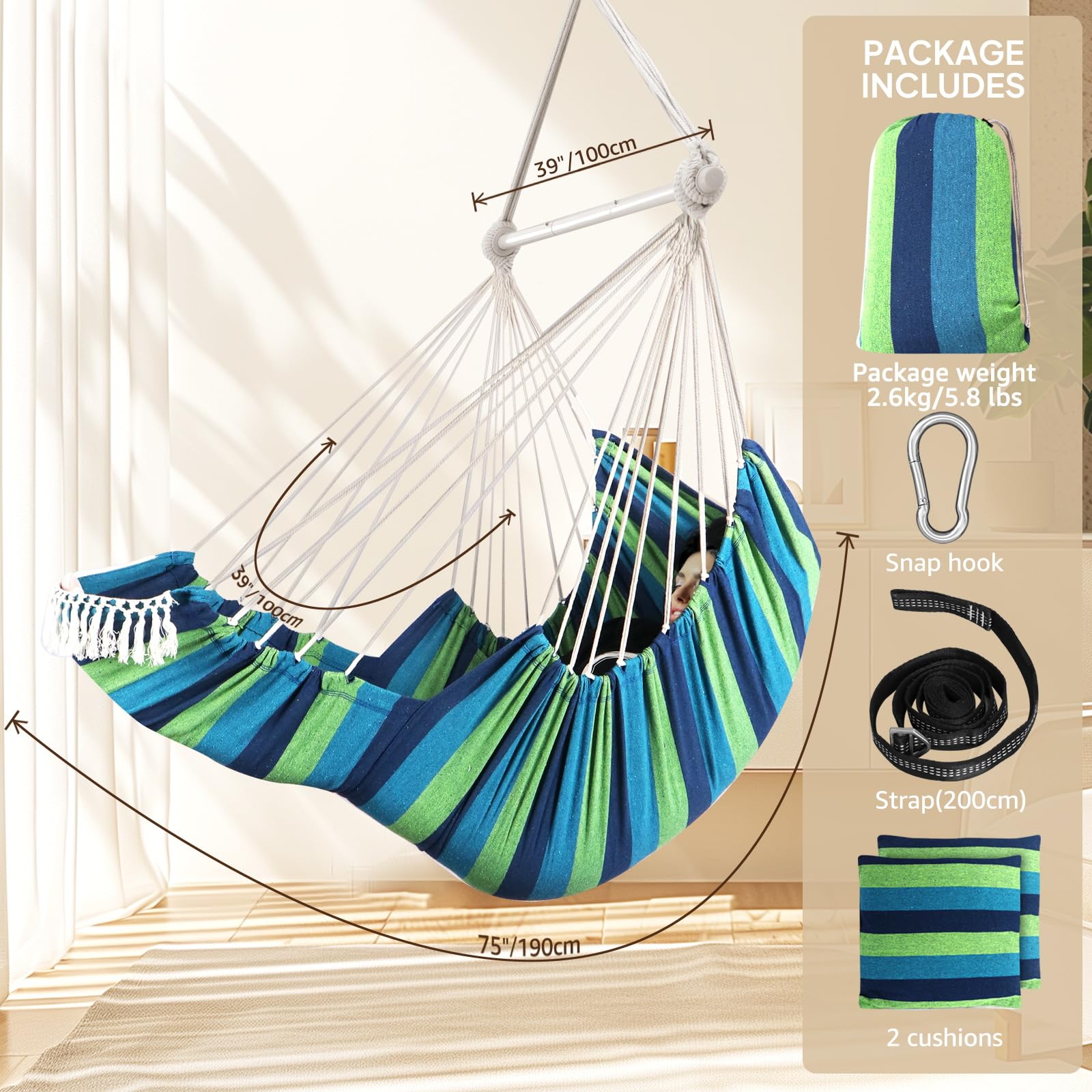 Chihee Hammock Chair with Foot Rest | Metal Spreader Bar Swing Chair