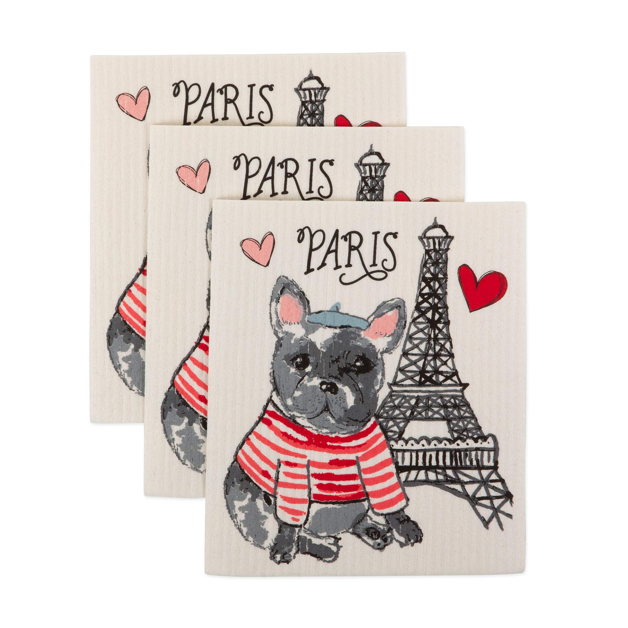 DII Swedish Dishcloths – Reusable Cotton Cellulose Dog in Paris, 3-Pack