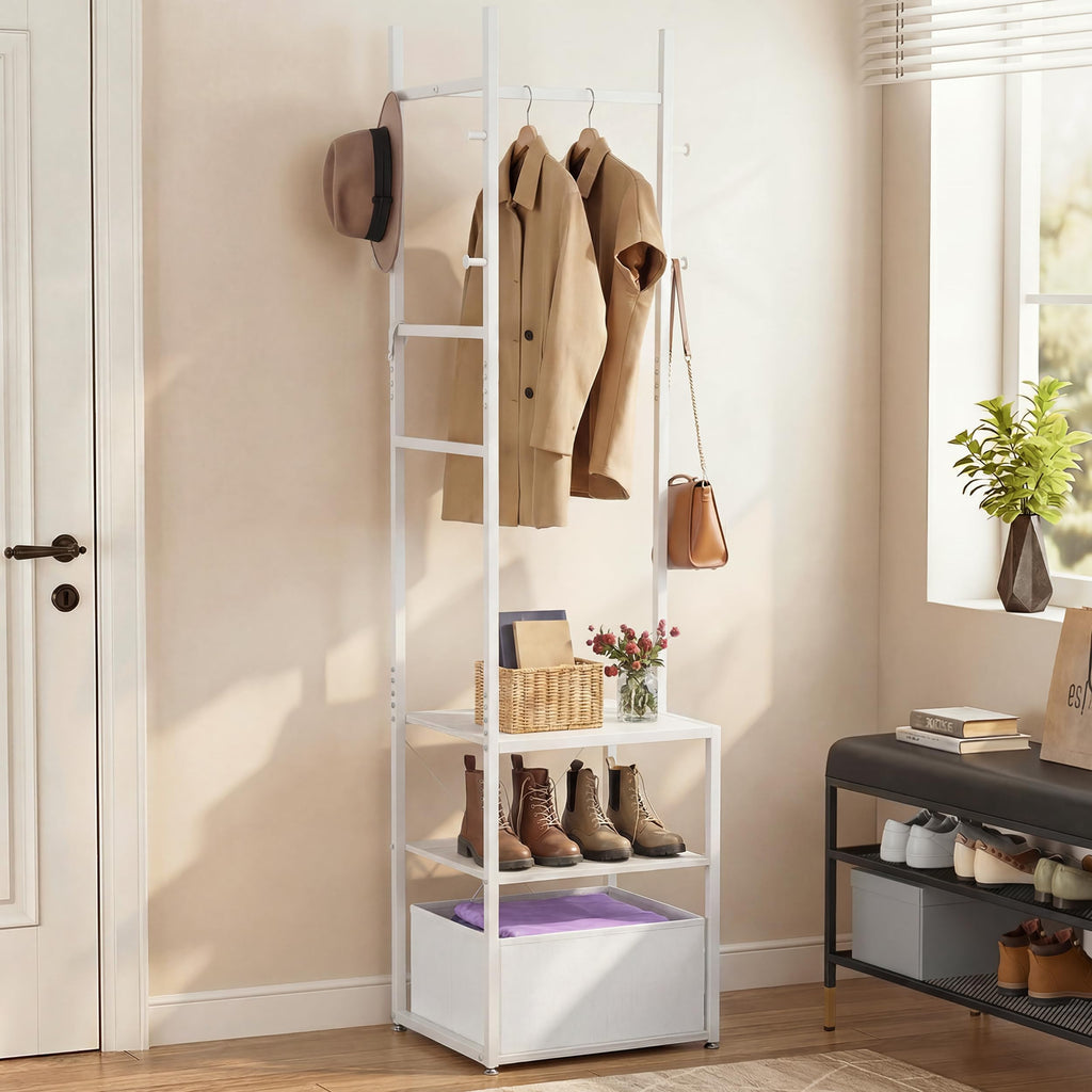 YITAHOME Coat Stand, Clothes Rack Hall Tree with Shelves & Hooks, White - image 1