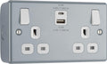 BG Electrical Metal Clad Double Socket with 22W Fast USB A & C
