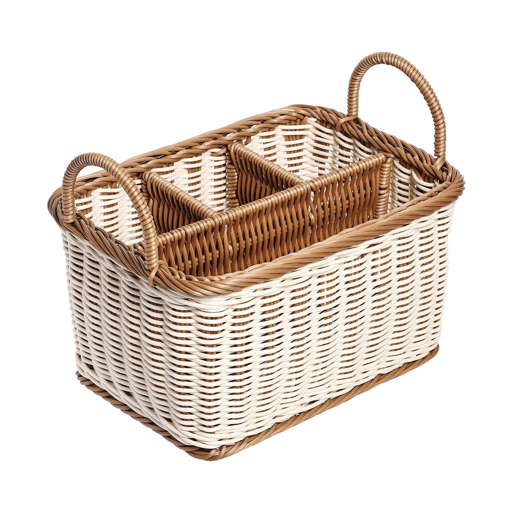 HEMOTON Storage Basket Woven White and Brown Mixed Featuring Handle for Easy Carrying As Kitchen Storage Container Divided Sections for Organizing - image 1