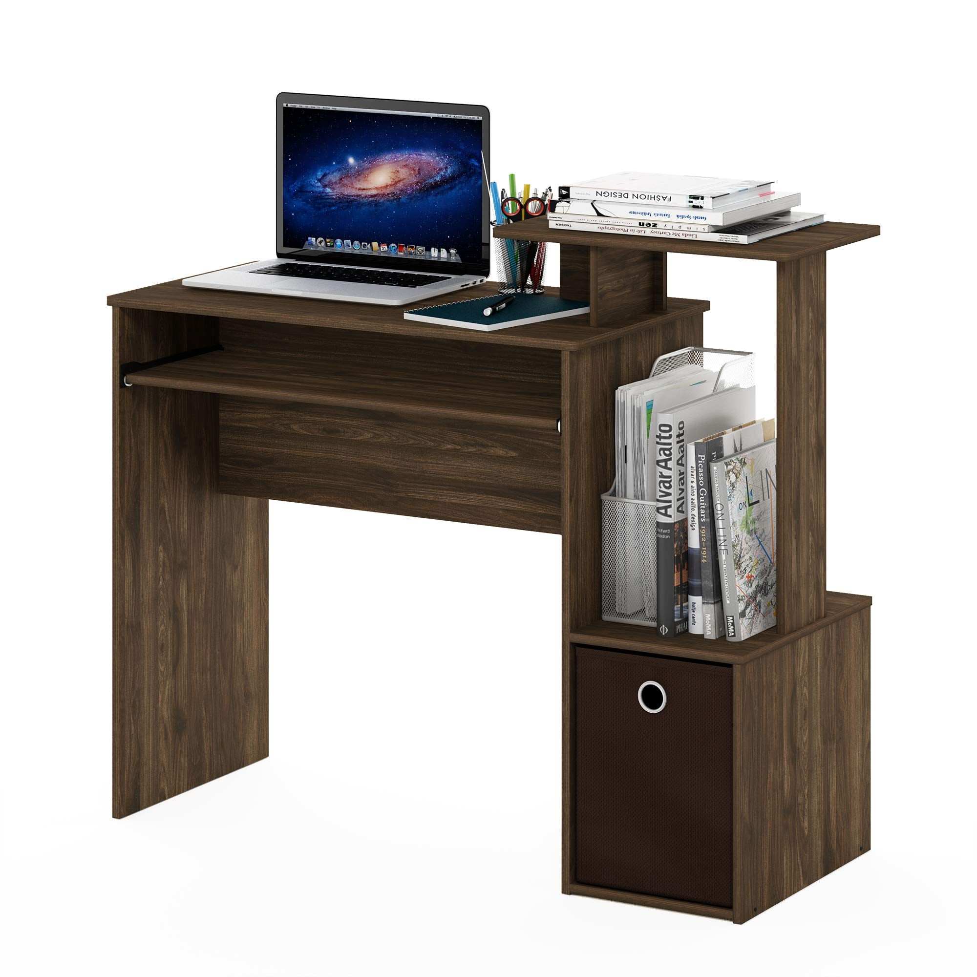 Furinno Econ Computer Desk with Storage Bin – Columbia Walnut