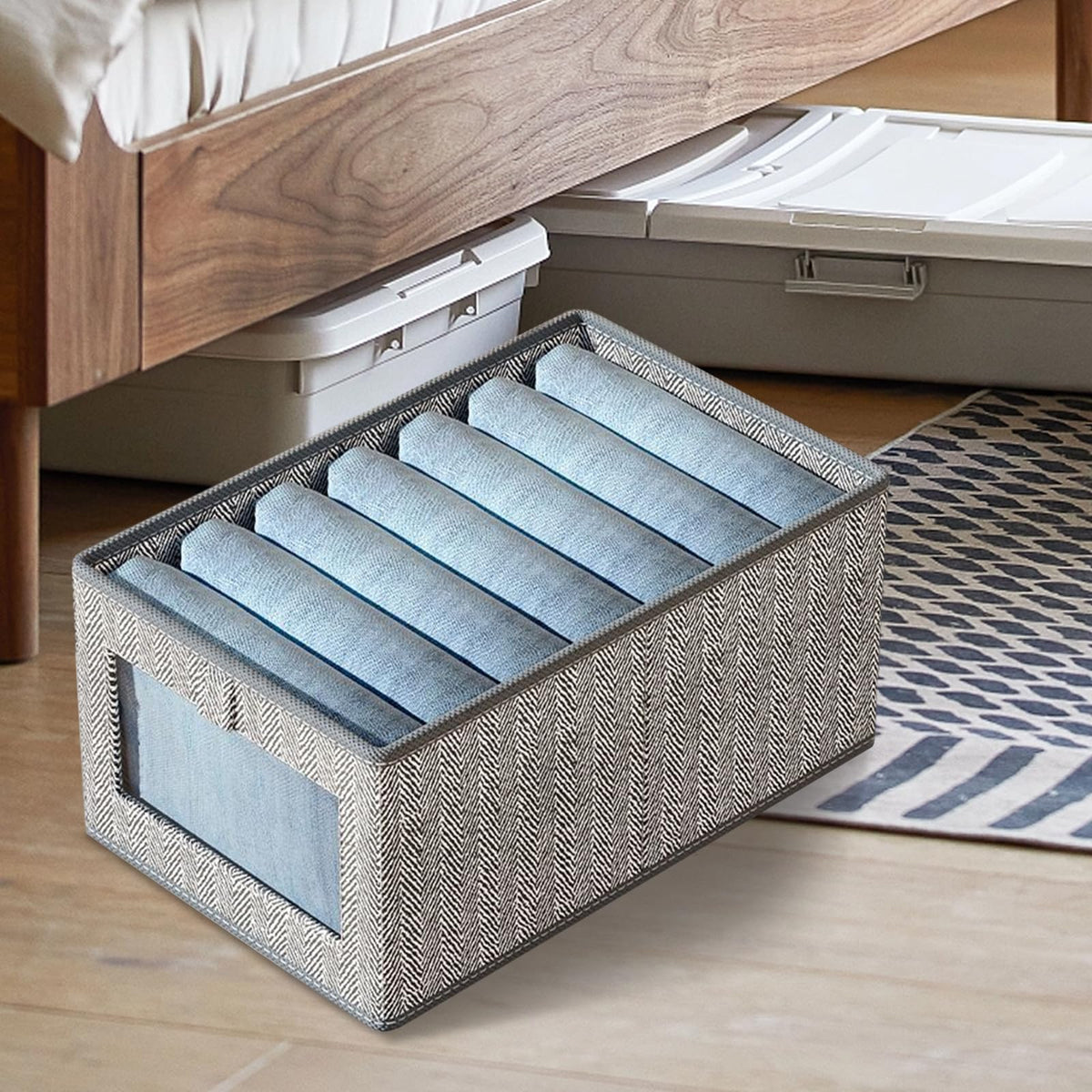 FUNSUEI 6 Pack Foldable Clothes Storage Boxes Large & Medium, Fabric Wardrobe Storage Organiser with Clear Window for Clothes, Snacks, Towel