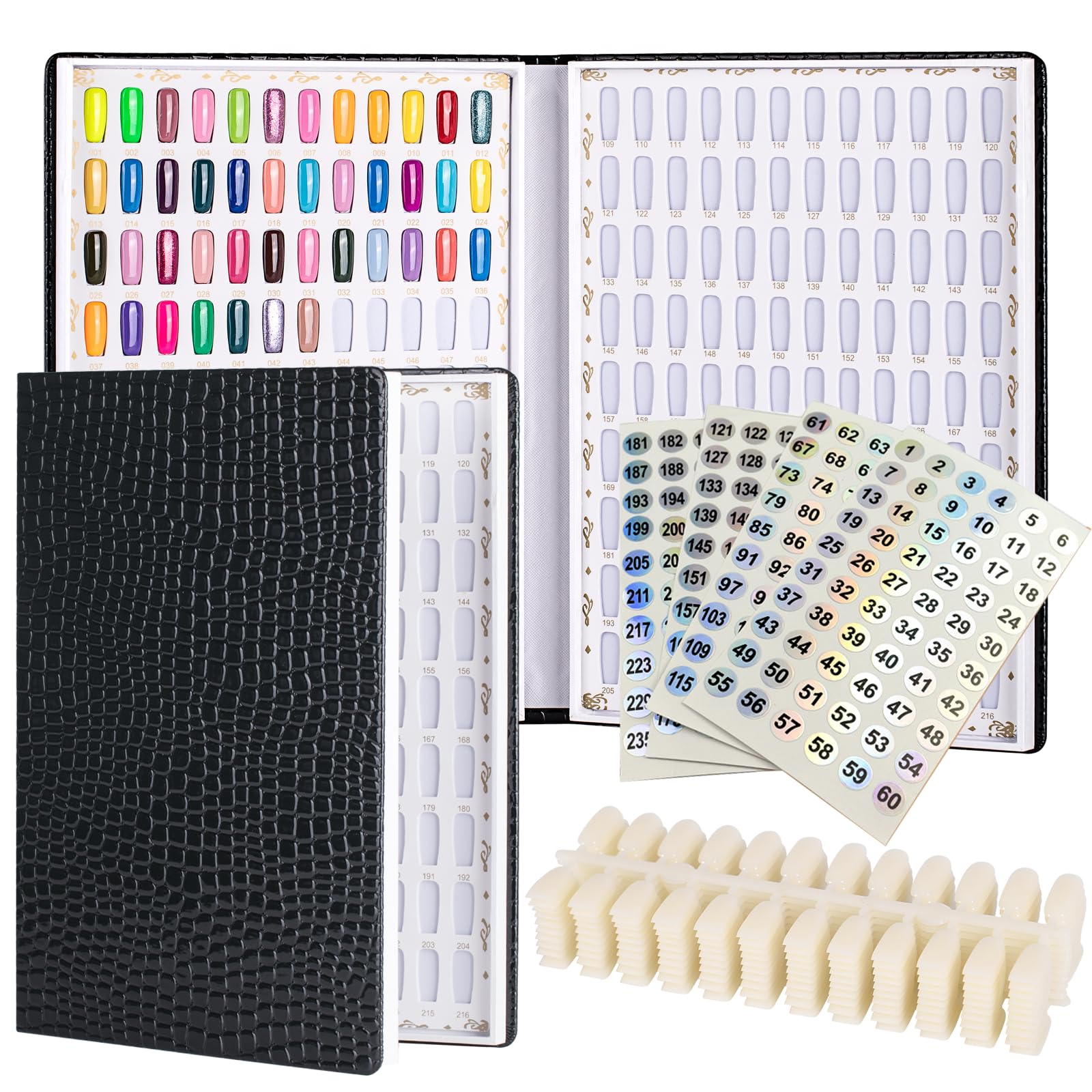 Jolof Store 216 Color Nail Display Book - PU Leather Polish Chart, Black