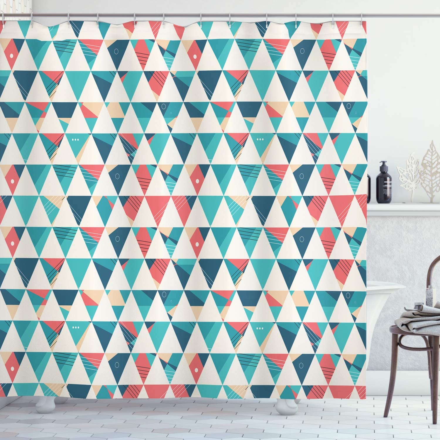 ABAKUHAUS Geometric Shower Curtain | Modern Abstract Fabric – 70x69"