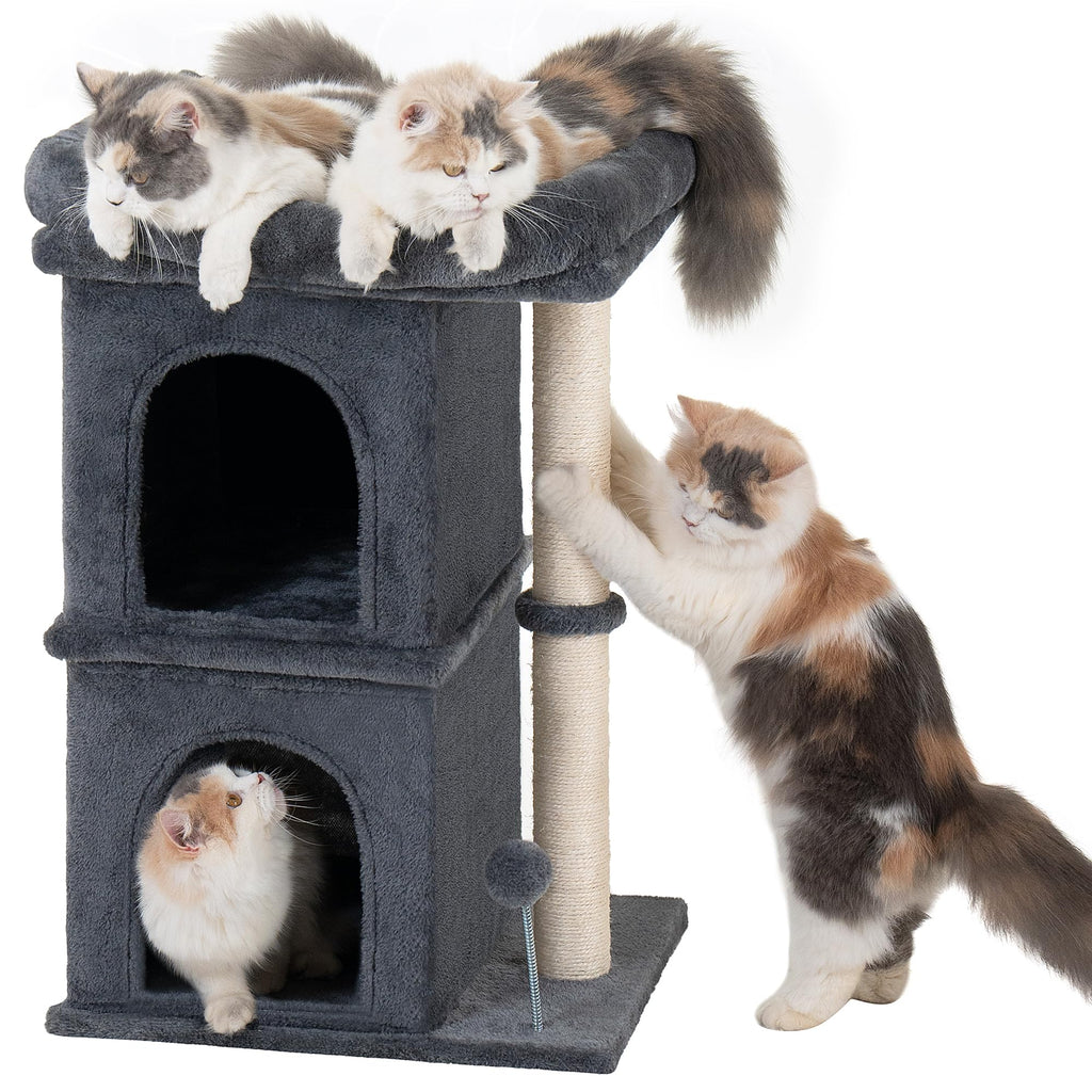 Aechonow 61cm Cat Tree Tower | 2 Condos & Large Perch | Dark Gray