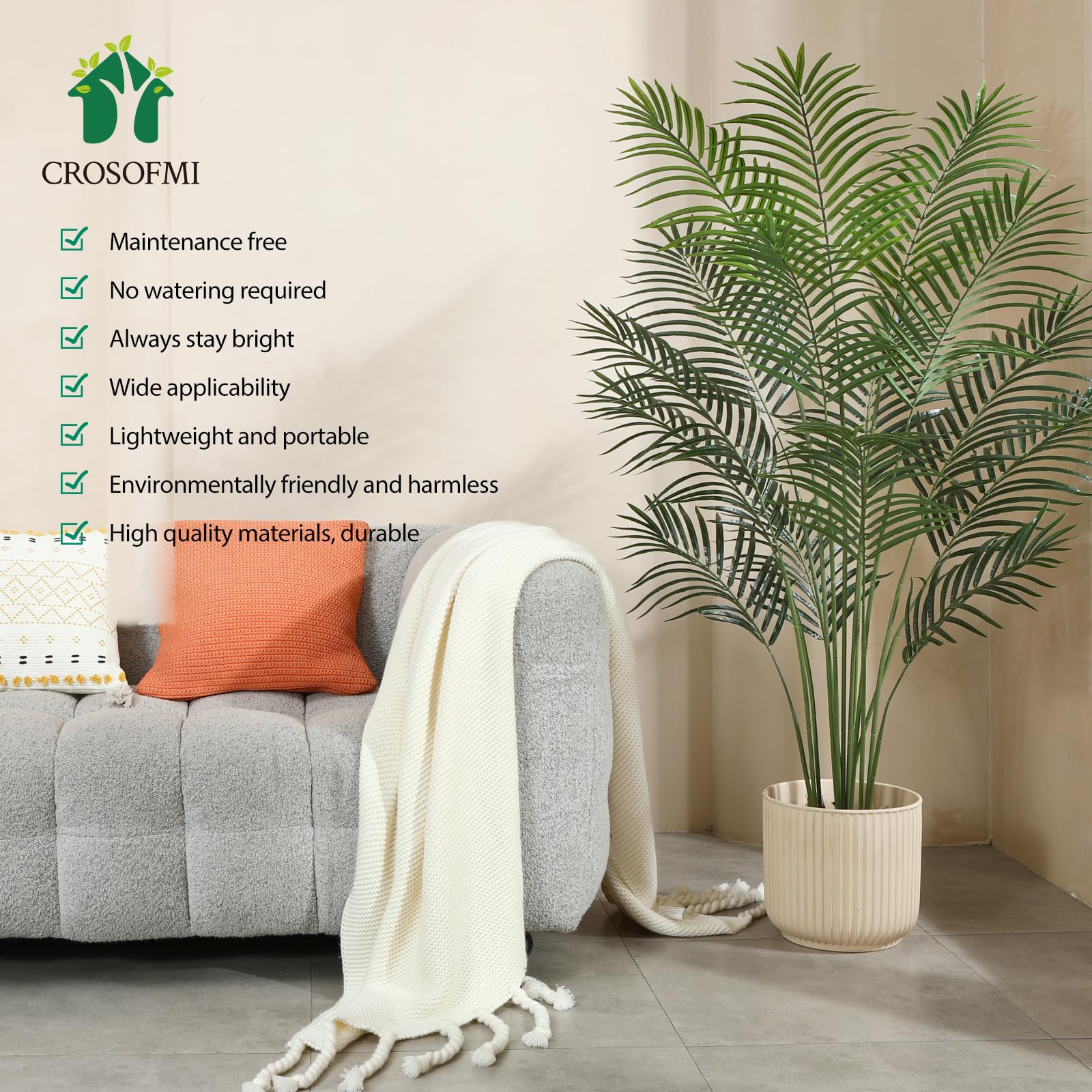 CROSOFMI 150cm Artificial Areca Palm Tree | Faux Tropical Indoor Plant