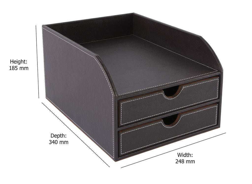OSCO Brown Faux Leather 2-Tier Desk Sorter and A4 Letter Tray Organizer