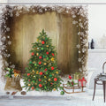 ABAKUHAUS Christmas Shower Curtain | Pine Tree Fabric Decor with Hooks