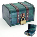 HAOBIN Vintage Wooden Treasure Chest – Handmade Jewelry Storage Box (Blue)
