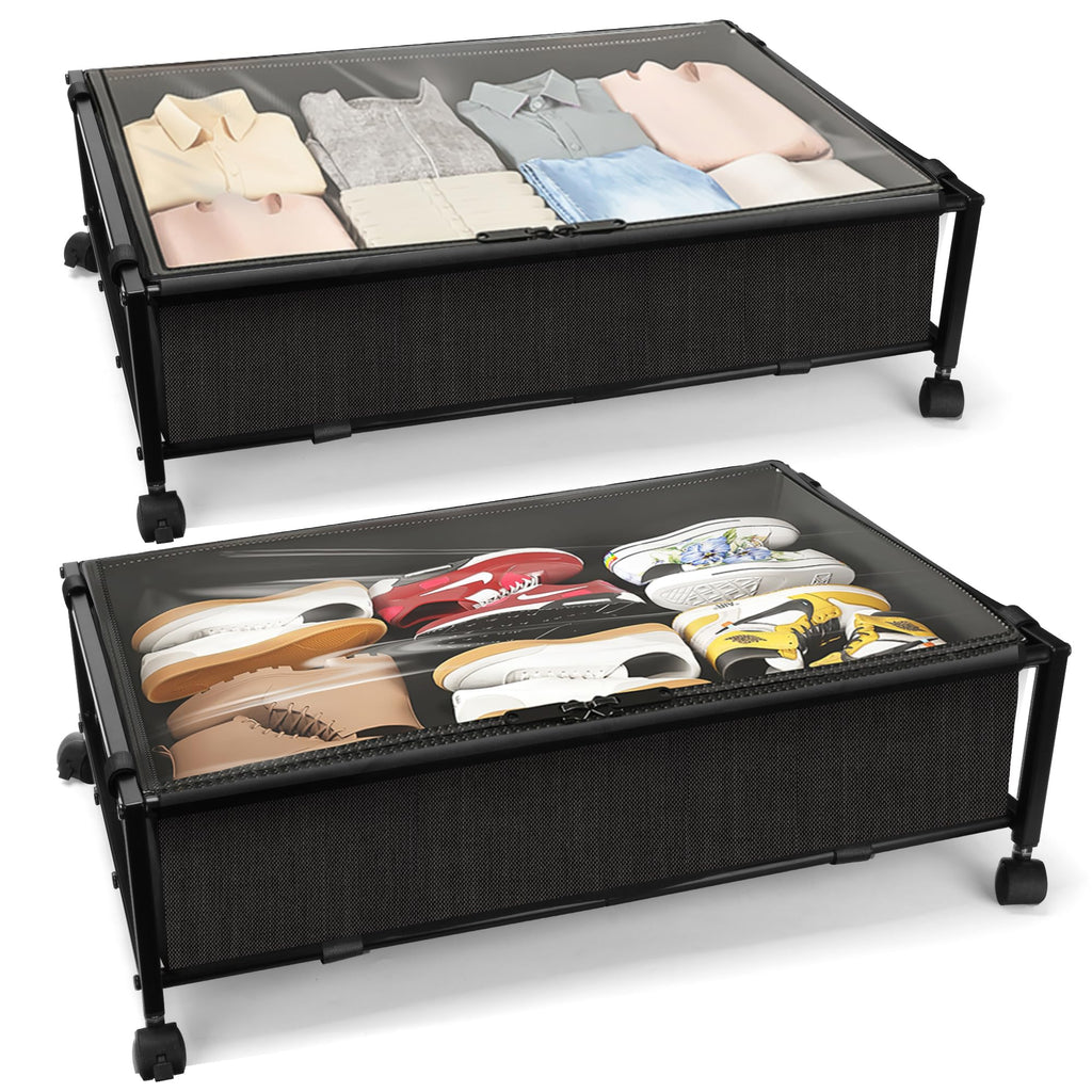 JEPEErbz Under Bed Storage with Wheels and Lid, Rolling Under Bed Drawers for Clothes, Shoes, Blankets, Toys Black - image 1