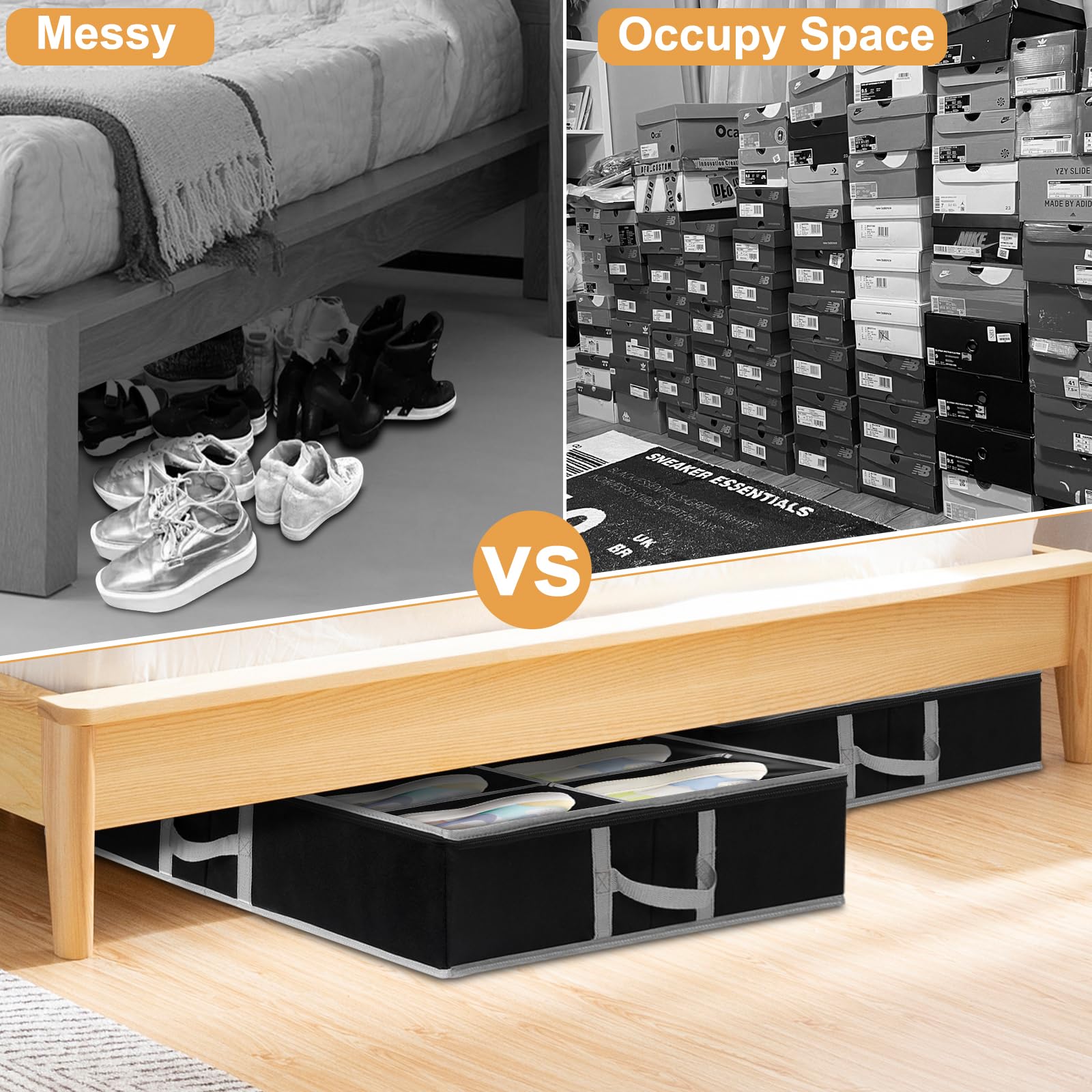 Under Bed Shoe Storage Organiser – 2 Pack, Fits 24 Pairs