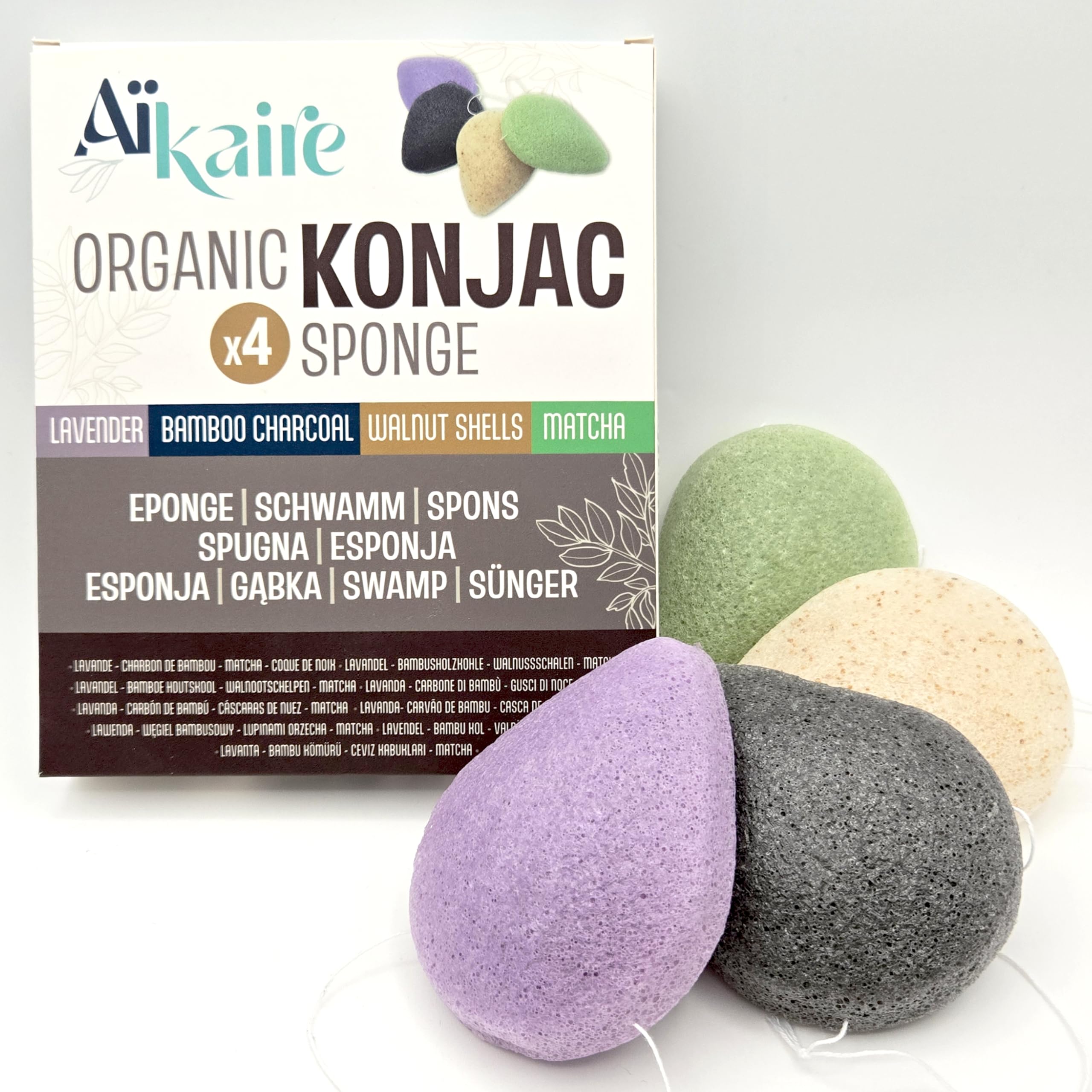 Organic Konjac Face Sponges – 4 Pack Natural Cleansing Set