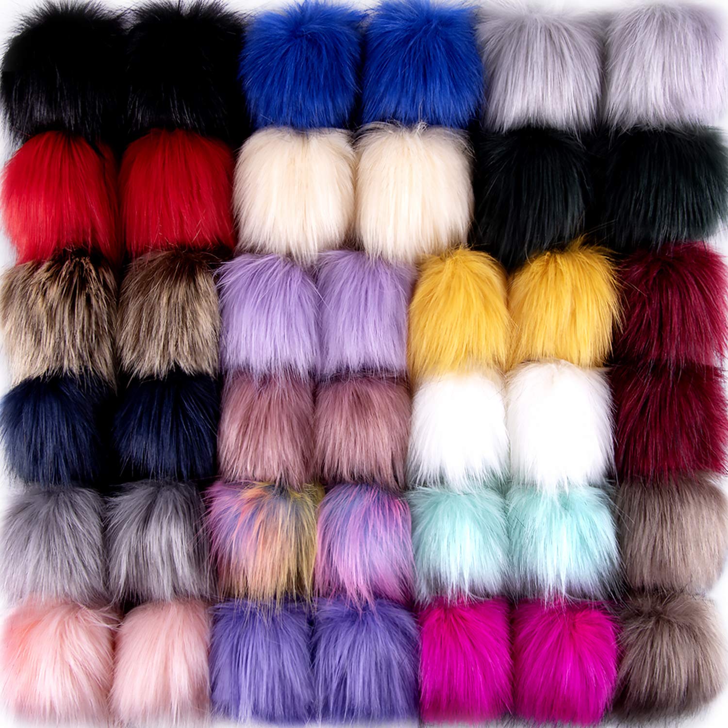 SIQUK 40 Pcs Faux Fur Pompom Balls for Hats & Keyrings - 20 Colors