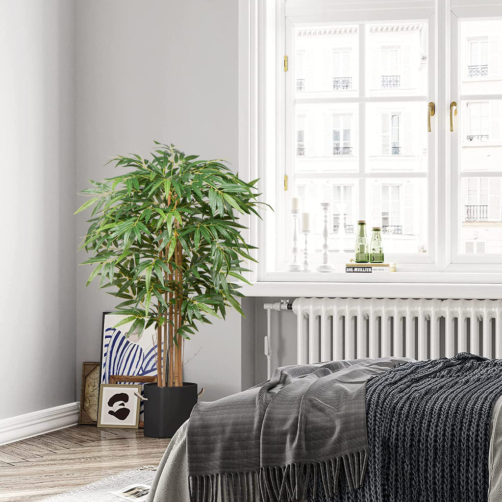 Hollyone 5ft Artificial Bamboo Tree | Tall Faux Plant with Real Wood Trunks