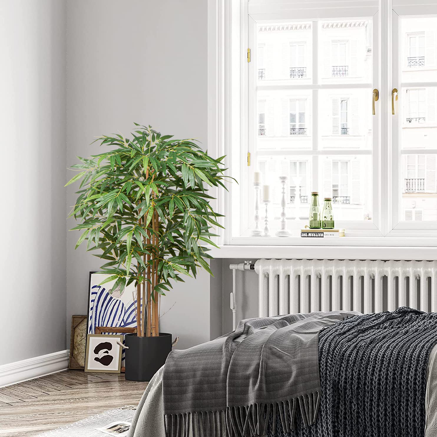 Hollyone 5ft Artificial Bamboo Tree | Tall Faux Plant with Real Wood Trunks